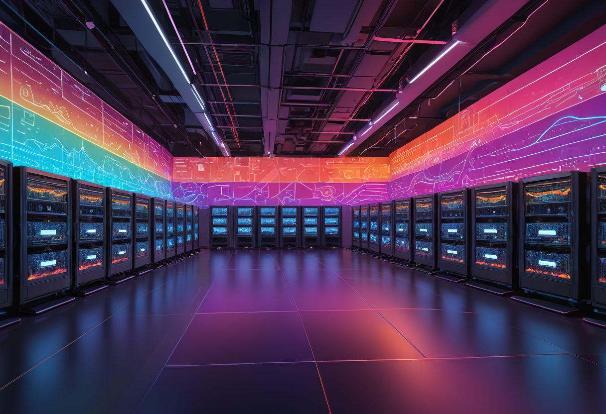 A vibrant spectrum showcasing various website hosting solutions, with colorful segments representing shared hosting, VPS, and dedicated hosting. Visual elements like user interfaces on screens and server icons create a dynamic landscape, with arrows indicating the transition from shared to dedicated. The backdrop features a gradient of tech-inspired patterns to provide depth. vivid colors, digital art, modern style.