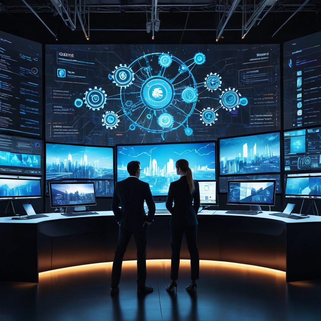 A dynamic composition showcasing a person confidently managing a digital dashboard filled with website analytics and hosting options on multiple screens. In the background, a skyline of digital buildings represents a thriving online presence. Include elements like gears and clouds symbolizing technology and hosting services, together with icons of growth and connection. bright colors and sleek modern design. super-realistic.
